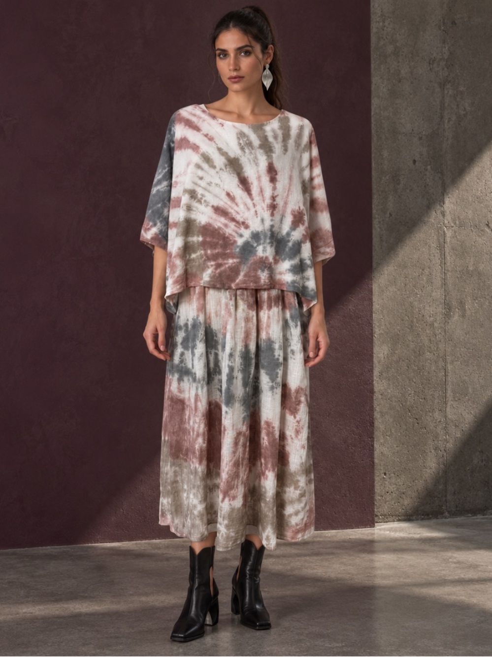 Made in Italy Lagenlook Boho Layered Tie Dye Cotton Midi Dress Approx M